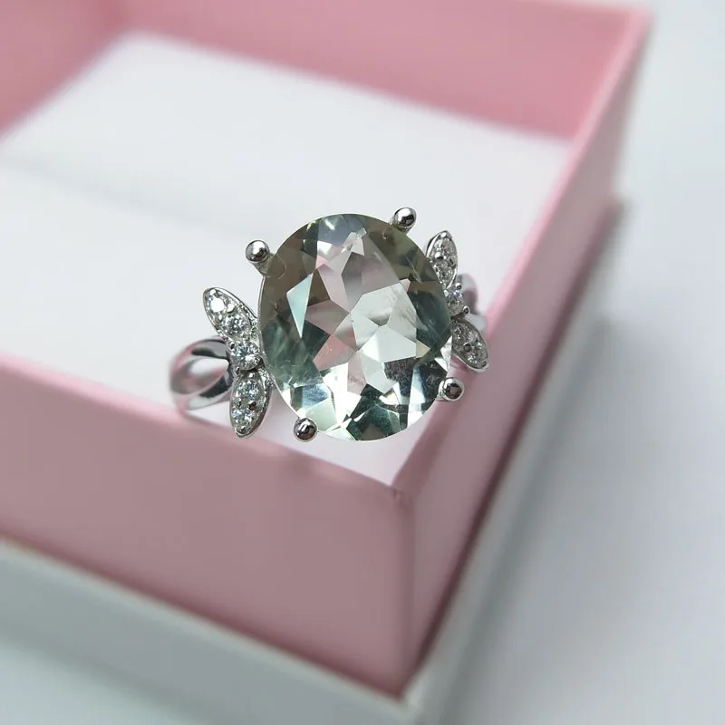 

2018 new design rings with Natural Green amethyst quartz oval 10*12mm gemstone Ring solid 925 sterling silver for women