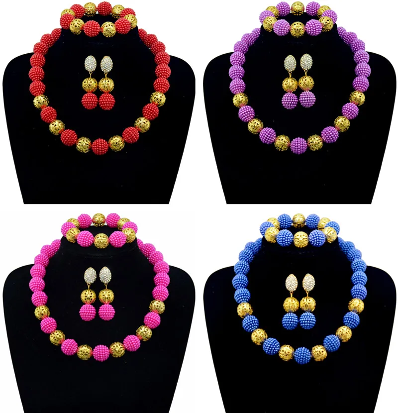 

Fine jewelry pearl ball set nigerian wedding african beads gold-color imitation pearl necklace stud earring free shipping