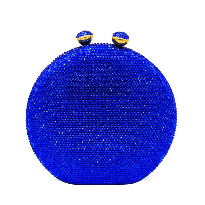 Double Flower Kiss Clasp Round Circular Women Purple Crystal Clutch Evening Handbags Hard Case Wedding Cocktail Diamond Bag - Цвет: Blue Evening Bag