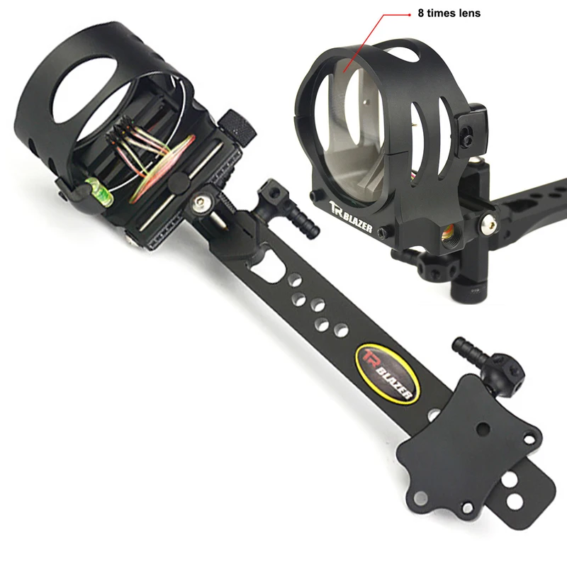 5 pins Compound Bow Sight with 8 times lens Adjust Optical Fiber Left