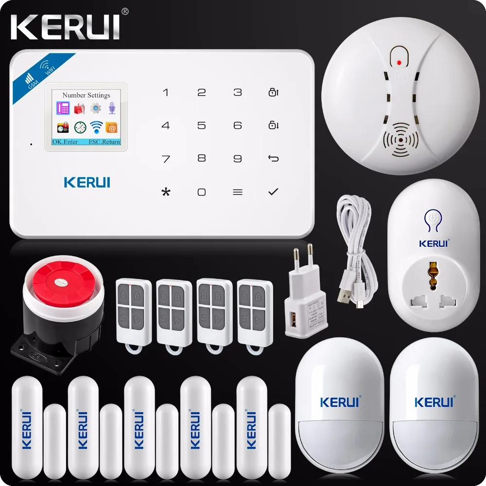 2017 KERUI W18 Wireless WIFI GSM Burglar Security Home Alarm System Android IOS App+Wireless Smoke Detector Wifi Smart Socket