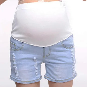 

Maternity Solid color shorts Jeans Pants For Pregnant Women Hole Denim Short Elastic Waist Denim Adjustsable Shorts Jeans