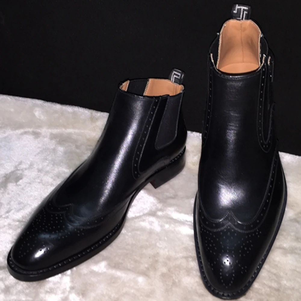 2016 Luxury mens flat chelsea boots elegant ankle wingtip ...