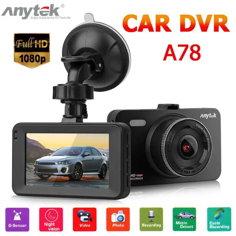 Anytek A78 3 дюймов мини 1080P FHD ips Широкий формат 170 градусов Видеорегистраторы для автомобилей Камера Ночное видение видео Регистраторы Dash Cam вождения Dashcam