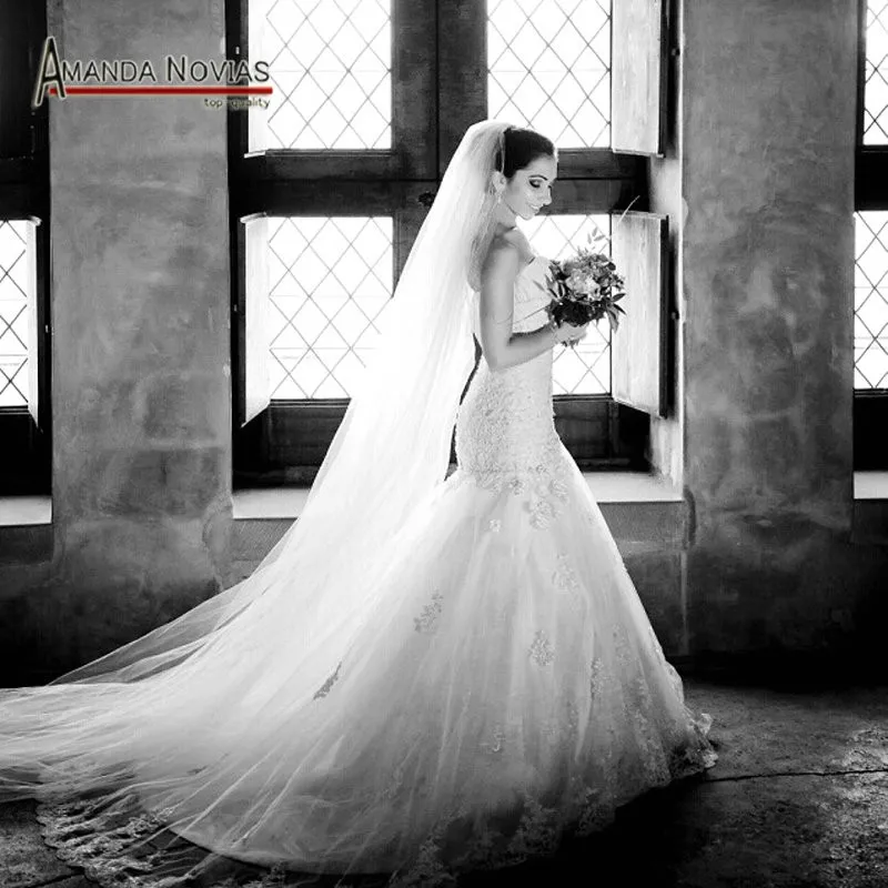 Роскошное кружевное свадебное платье с корсетом, высокое качество, настоящий образец, свадебное платье русалки, R-363