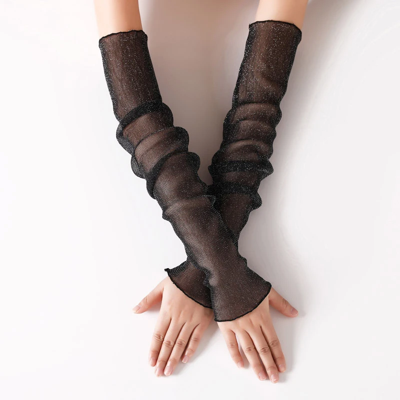 

Summer Women Thin Mesh Sleeve Half Finger Lace Arm Sets Driving Sun Protection Breathable Bracers Anti-Uv Arm Warmers One Pair