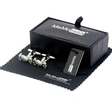 MeMolissa дисплей коробка запонки Классические серебряные мотоциклетные Запонки Для Мужская рубашка бренд Запонки бирка и протирать ткань