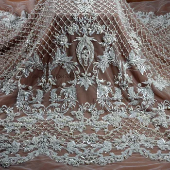 

Three - dimensional Embroidered Mesh Beaded Lace Fabric the cloth Fabric for sewing Wedding Dress Material Textile Tulle Meter