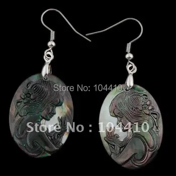 

New Pairs of Carved Portrait Shell Oval Earrings Jewelry stone Dangle Earrings Wholesale