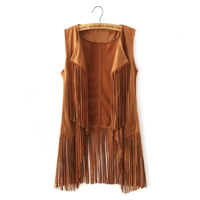 Women Autumn Jacket New Fashion Suedette Ethnic Retro Sleeveless Tassel Fringed Jacket Vest Cardigan Waistcoat