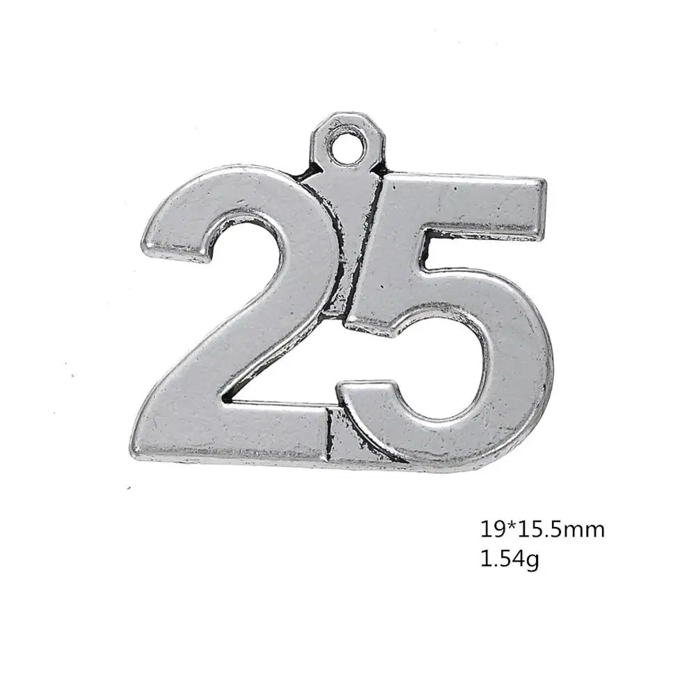 Моя форма 13-25 со счастливыми числами на день рождения Подвески 20 штук "сделай сам" в виде Подвески Кулоны из нержавеющей стали для браслетов, 12, 14, 15, 16, 17, 18, 19, 20, 21 22 23 24 25 - Окраска металла: 25