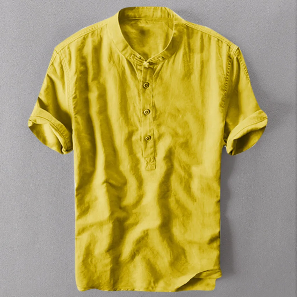 Летняя мужская крутая и тонкая дышащая рубашка с воротником, окрашенная, градиентная хлопковая рубашка, Мужская одежда, мягкая удобная мужская рубашка - Цвет: Yellow
