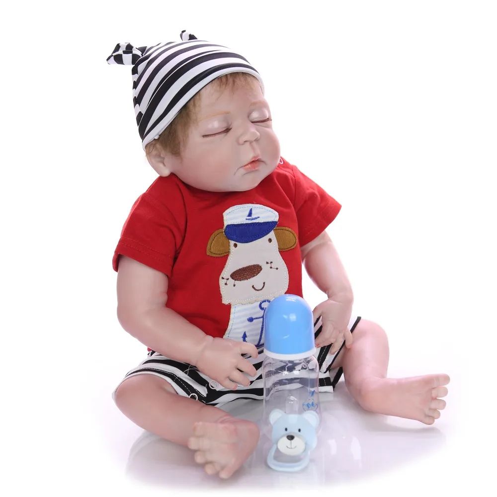 55 cm Silicone Reborn Baby Doll Boy with closed eyes sleeping Lifelike Realistic vinyl bath toy girls Playmate Fashion bebe Gift