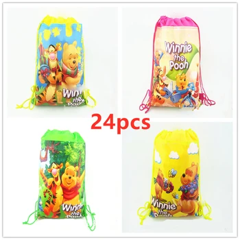 

24Pcs Winnie Pooh Disney Cartoon Non-woven Drawstring Backpack Gift Bag Storage Bag Boys Kids favor school bags Party Supplies