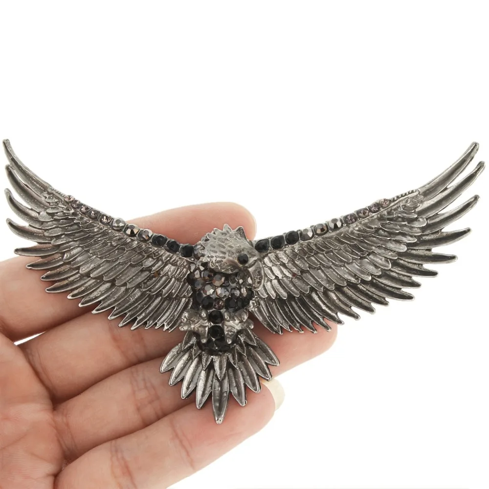 Bella Fashion Vintage Style Black Flying Eagle Brooch Pin Austrian