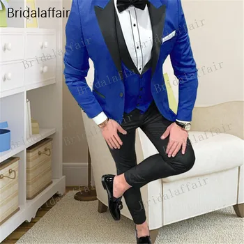 

Bridalaffair Slim Fit Men Suits Royal Blue Blazer Latest Coat Pant Designs Groom Wedding Dress Tuxedo Wine Red Suit Male 3 Piece