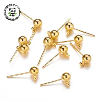 

Earring Studs Ear Nail Brass Ball Post Earring Findings, Platinum, 5mm in diameter, 16mm long, 1mm thick, hole: about 1.5mm