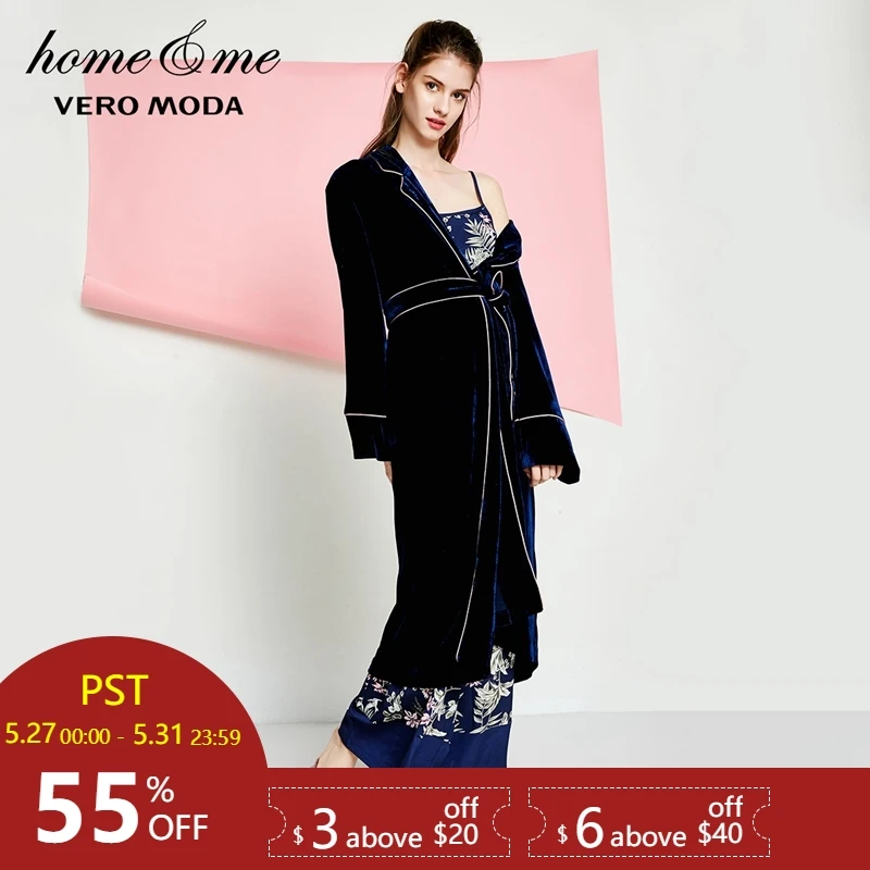 

Vero Moda Spring Back Embroidery Waistband Velvet Gown Bathrobe for Women | 3181R1502