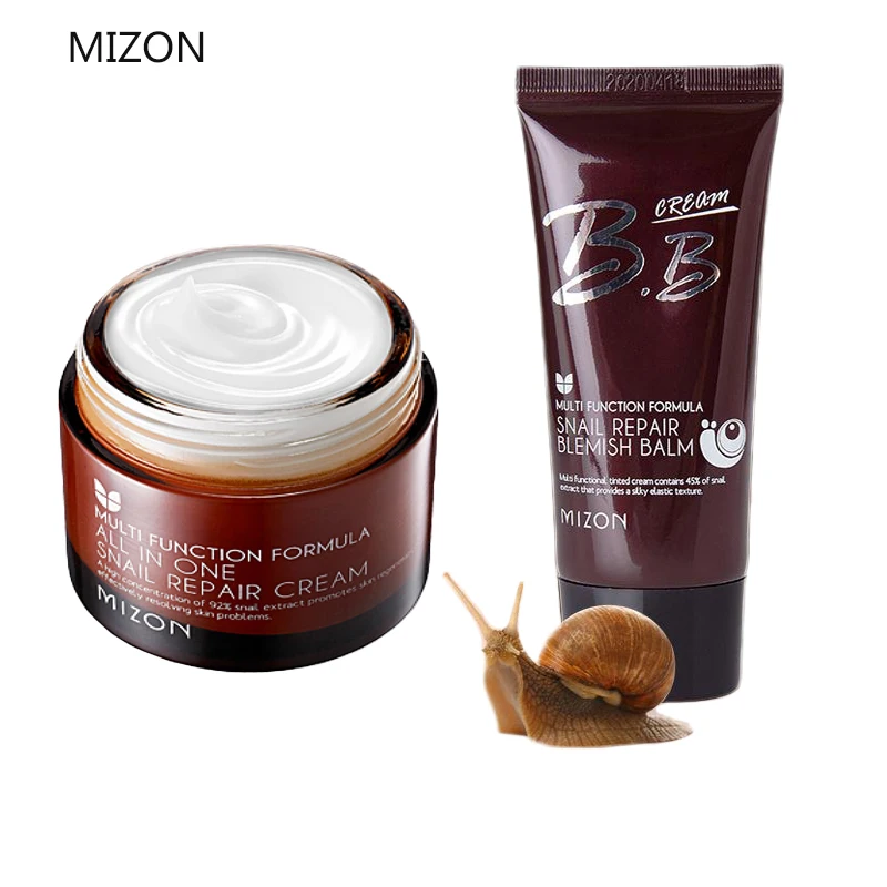 MIZON All In One Snail Repair Cream 50ml + MIZON Snail Repair Blemish Balm 50ml Face Lifting Firming Cream Best Korea Cosmetics