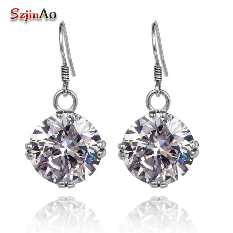 

Szjinao 100% HandMade Crystal 925 Silver Long Earrings For Women White Zircon Earrings Women Bridal Jewelry Accessory Brincos