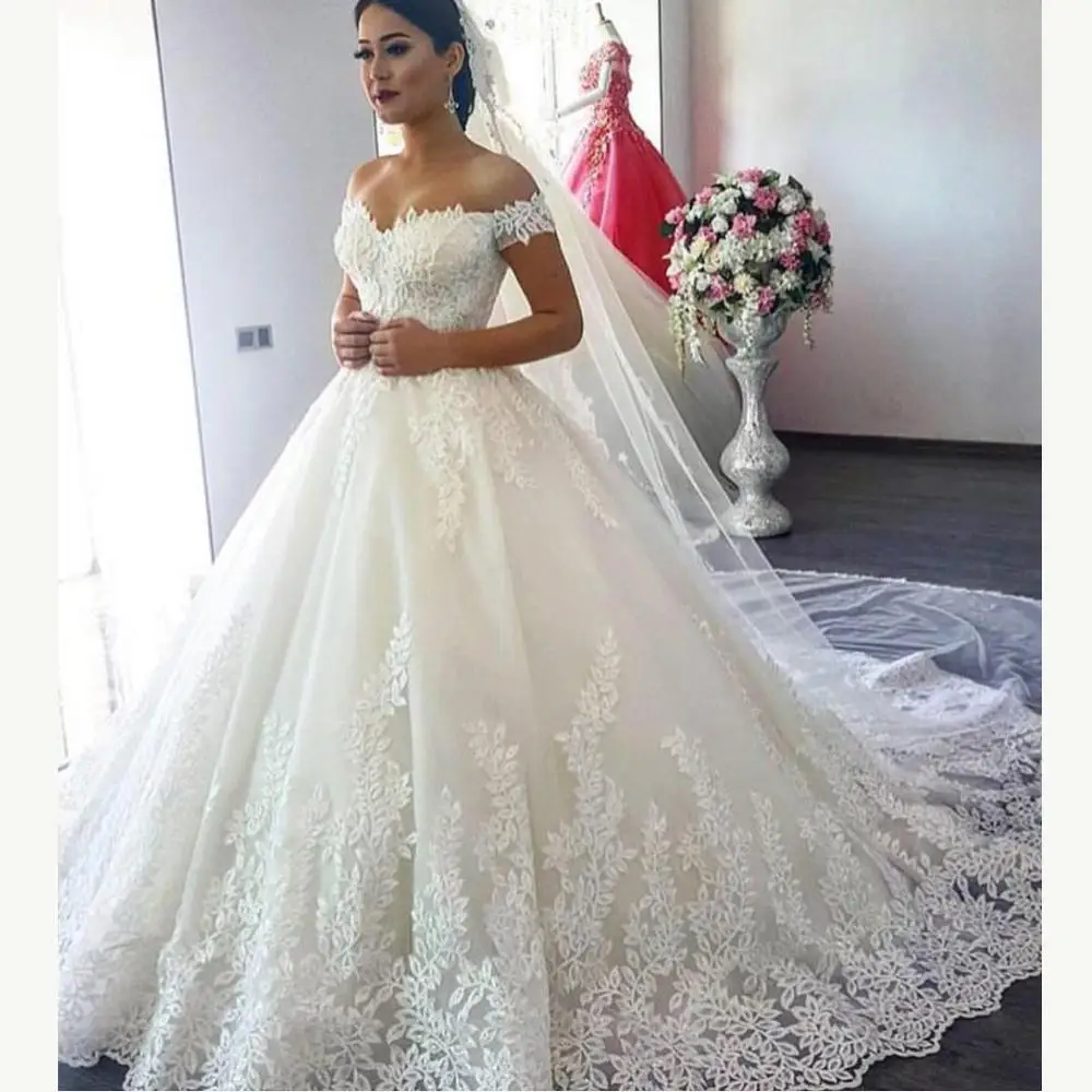 

Wedding Dress 2019 Princess Plus Size Wedding Dresses Off Shoulder Applique Lace Sweetheart Beads Ball Gown Bridal Dress