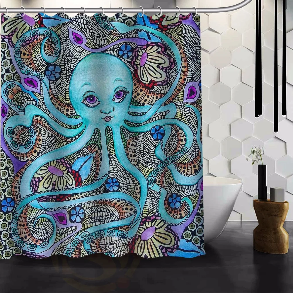 AQK Vintage Octopus Custom Shower Curtain 66 "x72" Waterproof Fabric