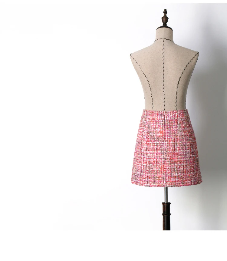 Розовая твидовая юбка из ткани с пайетками осенняя/зимняя женская юбка новая твидовая юбка с кисточками и высокой талией