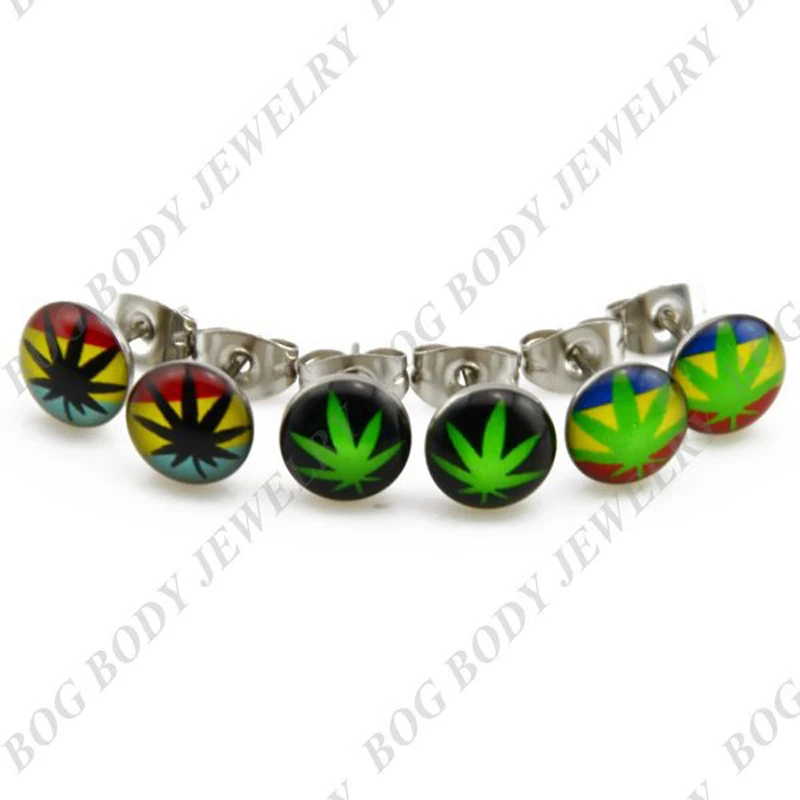 

BOG- Logo Earring Rasta Leaf Stainless Steel Ear Stud Earrings Jewelry