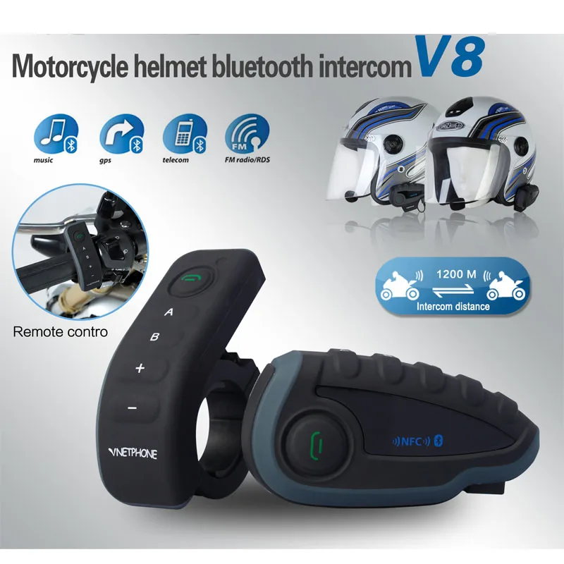 

1200M Bluetooth Intercom Motorcycle Helmet Interphone Headset NFC Remote Control Full Duplex with FM