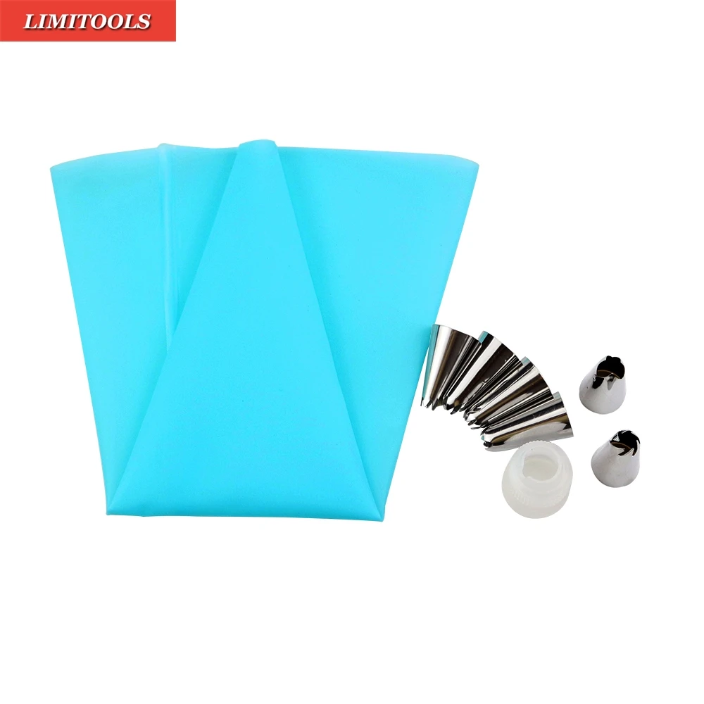 

12PCS/SET Silicone DIY Icing Piping Cream Pastry Bags + 10PCS Nozzle Set Cake Decorating Tools Mould + Coupler Converter