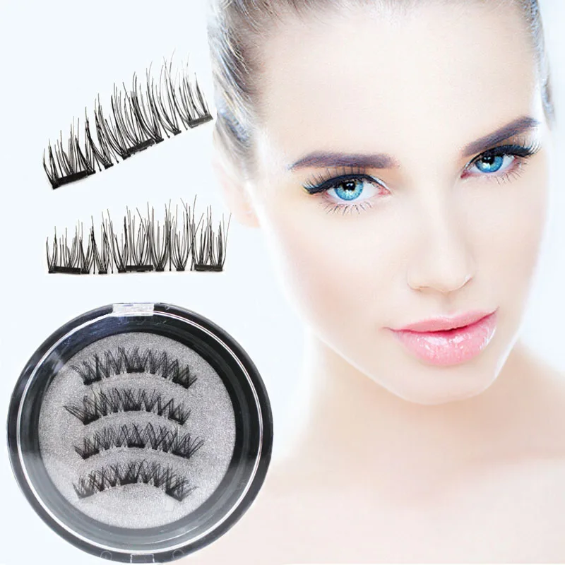 

3 Magnet 3D Magnetic Eyelashes Magnet Lashes Thicker Reusable False Eyelashes Handmade No Glue Eye Lashes Makeup Kit 4pcs/pair