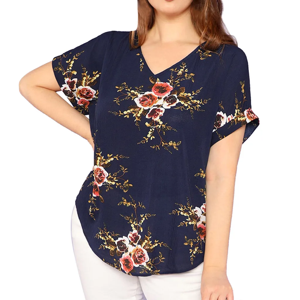 

Women Tops Blouses Short Sleeve Print V Neck Chiffon Blouse Female Work Shirts Plus Size Fashion Casual Top boho clothing #610
