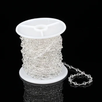 

5Meter/lot,Clear Glass Beads Chain,Faceted Rondelle Abacus Beads Jewelry,Wire Wrapped Silver Links Bracelets Necklace,3x4mm