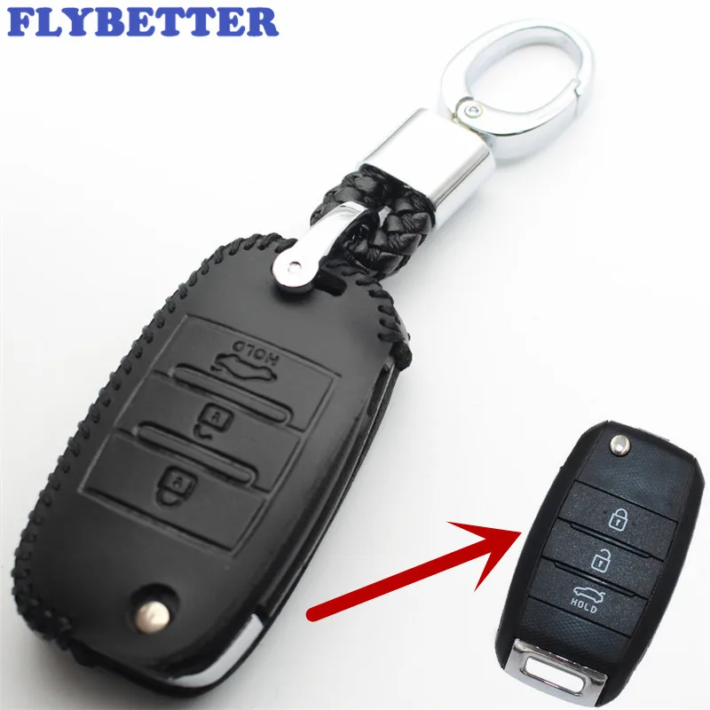 

FLYBETTER Genuine Leather 3Button Flip Key Case Cover For Kia Carens/Cerato/Forte/K2/K3/K5/K4/K3S L103