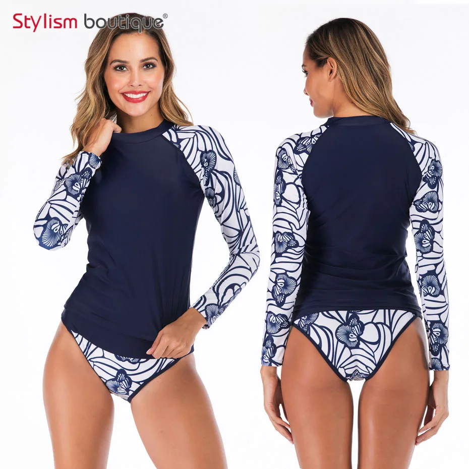 New Rashguard Padded Long Sleeve Swimsuit Surfing Rash Guard Women Two Piece Swimwear Separate Tankini Sport Bathing Suit - Цвет: 6603