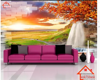

Custom photo wallpaper 3D stereo sunset pastoral style TV backdrop bedroom photo wall paper 3d