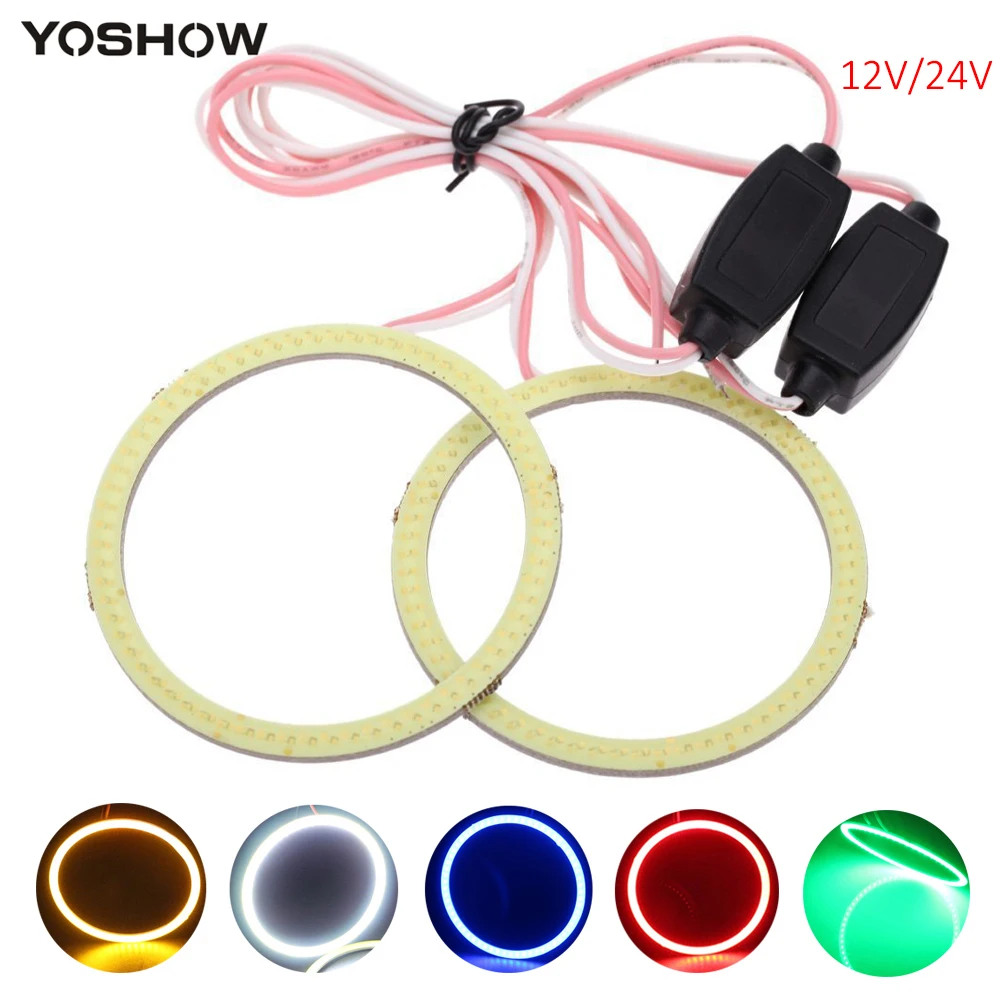 

YOSHOW 2PCS Angel Eyes COB 60mm 70mm 80mm 90mm 100mm 110mm 120mm 12V 24V Halo Ring Car LED Headlight Auto Motorcycle DRL White