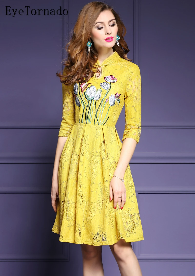 Casual Lace Dress in Yellow