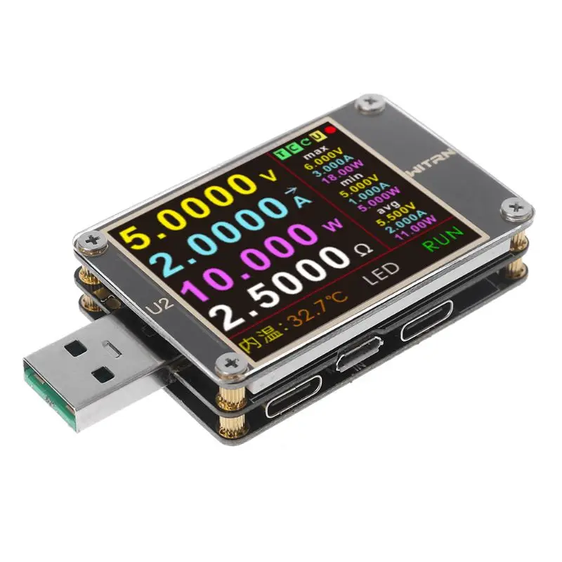 WEB-U2 USB Tester Current Voltmeter QC4.0+PD3.0 2 PPS Quick Charging Protocol Capacity DC Meter 1.77 inch HD Display