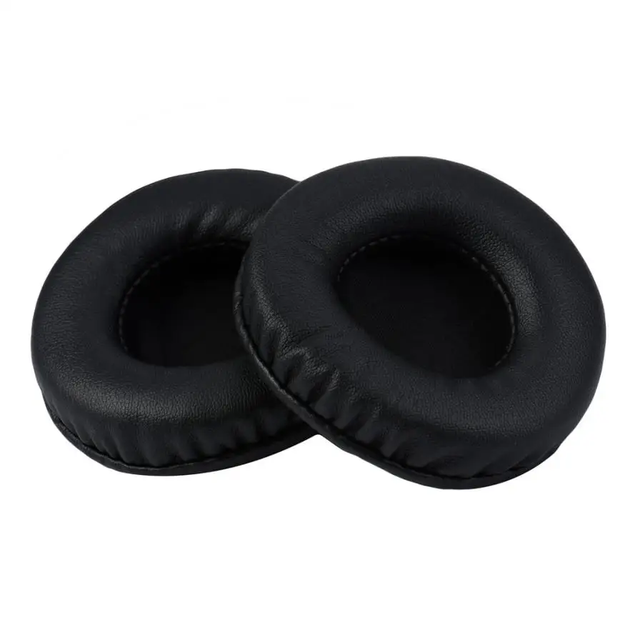 Black 80mm Headphone Ear Cover 1Pair Soft Protein Leather Replacement