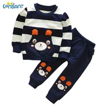LONSANT Conjunto Menino/ г. Осенний комплект одежды для маленьких мальчиков, топы в полоску с изображением медведя+ штаны, 2 предмета, хлопковая детская одежда, Прямая поставка