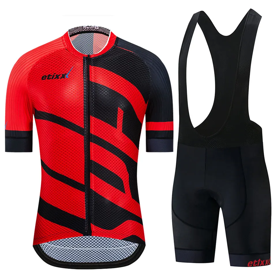 Ropa Ciclismo Maillot велосипедная форма комплект одежды для велоспорта/Одежда для шоссейного велосипеда гоночная одежда быстросохнущая Мужская велосипедная майка короткий комплект - Цвет: Красный