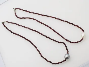 

freshwater pearl baroque and red garnet 3mm necklace 16.5inch wholesale beads nature FPPJ woman 2018