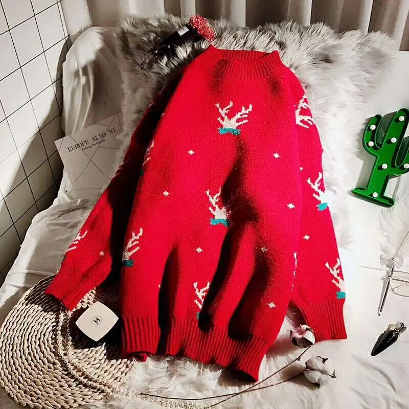 Рождественский джемпер для женщин, Рождественский свитер, пуловер, зимний новогодний свитер, свободный Женский вязаный пуловер, pull noel femme