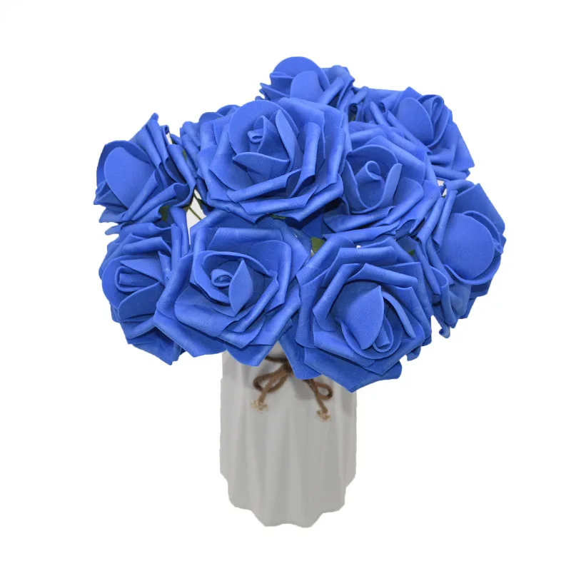 См 10 головок 8 см искусственные розы цветы с листом Свадебный букет невесты DIY ПЭ Пена Цветок на День святого Валентина вечерние вечеринка украшения - Цвет: royal blue