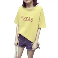 Мода Техас буквы Для женщин короткий рукав экипаж шеи свободные Повседневное летняя футболка