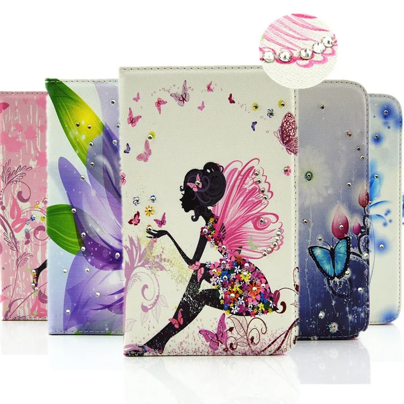 Luxury Sitting Girl Diamond Flip PU Leather Case Cover For Tablets For