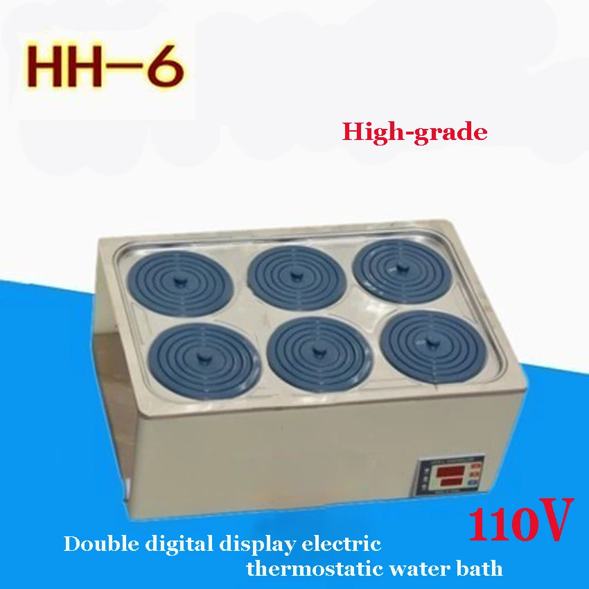 

1PC High-grade HH-6 double digital display electric thermostatic water bath 304 stainless steel Material 110V