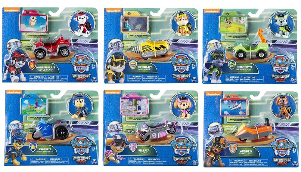 

Genuine Paw Patrol chase marshall skye zuma rocky rubble Mission Paw Complete Set 6 Figure with Vehicle children Juguetes toy