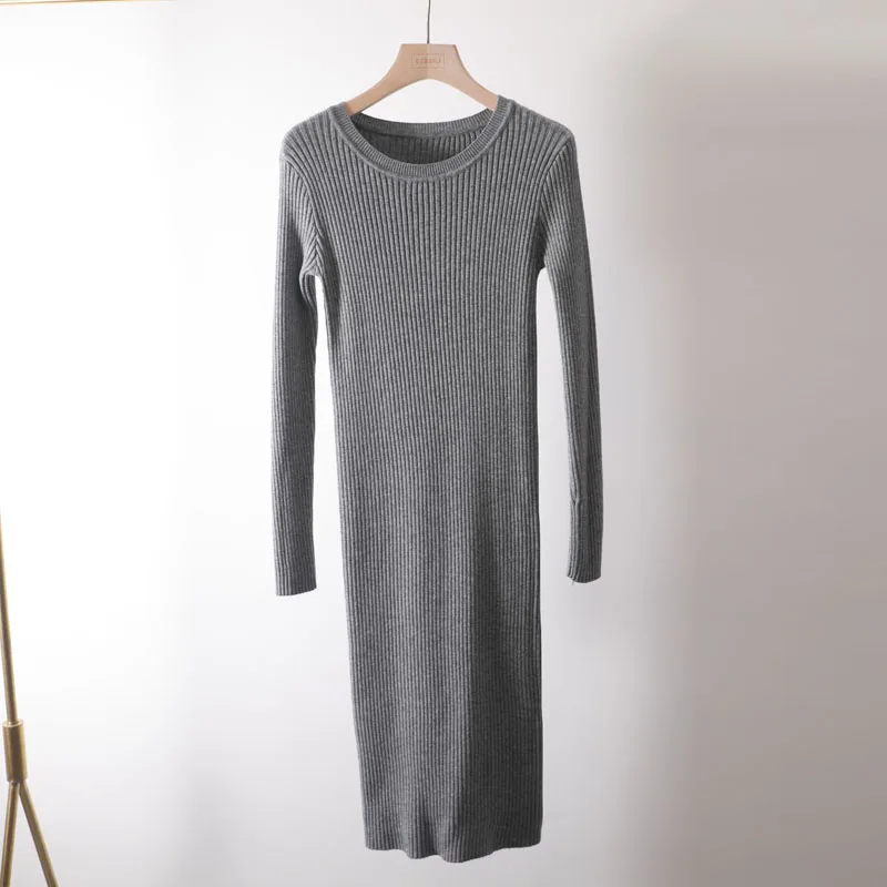 elegant Autumn Winter basic Maix  Sweater dress women solid bodycon Thick dress Female Jumper O-neck slim knit dress Long sleeve long sleeve dress Dresses